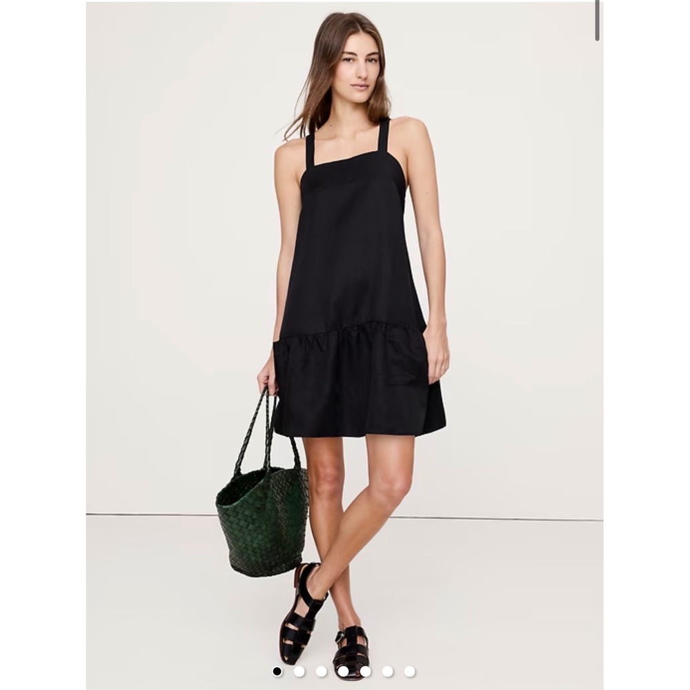 Banana Republic Viscose-Linen Flounce-Hem Mini Dress Black Trapeze S